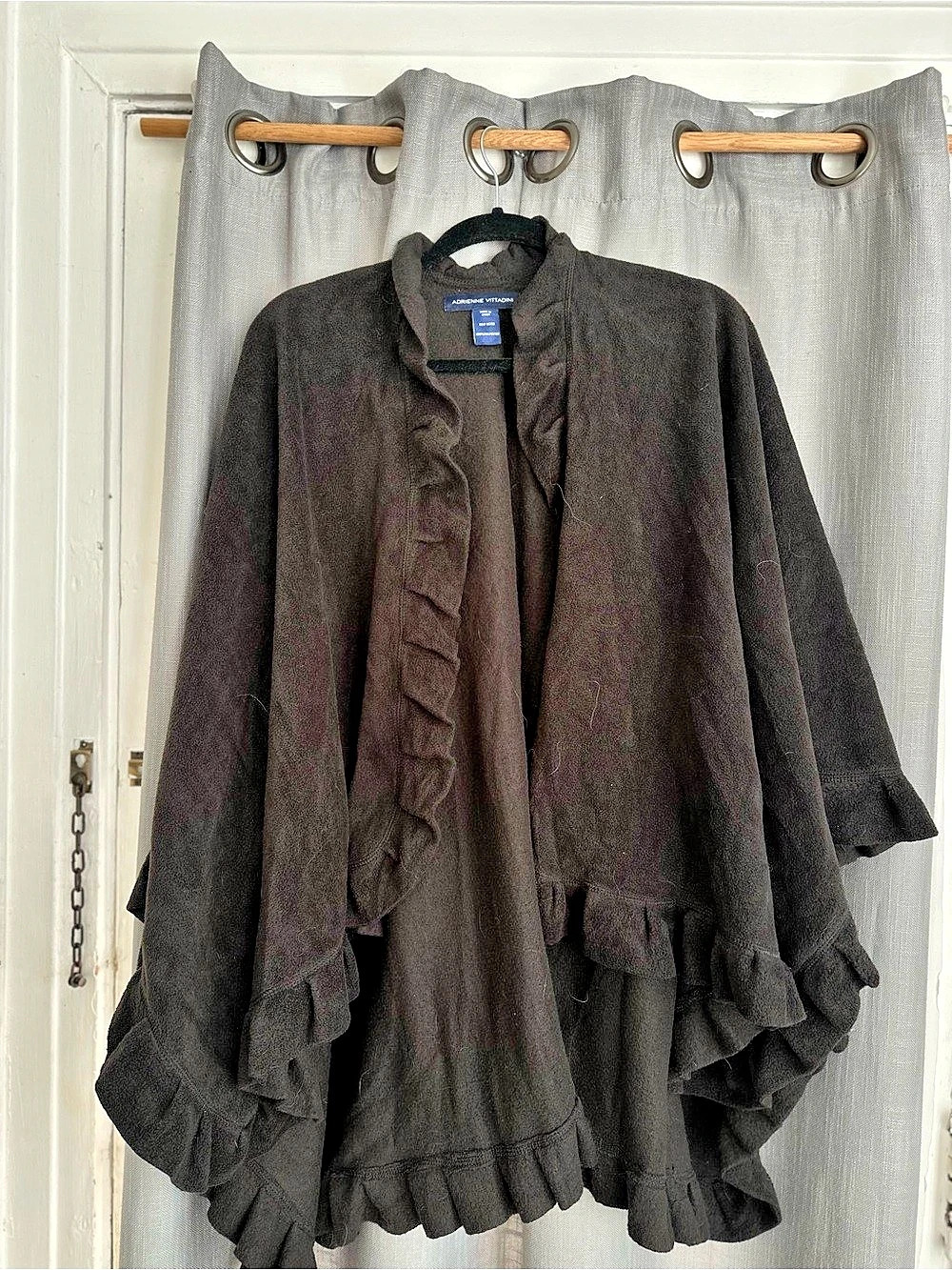 Adrienne Vittadini Ruffle Trim Cape in Black